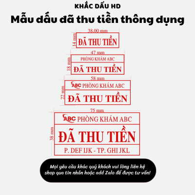 Mẫu dấu đã thu tiền, chi tiền, thanh toán các kích cỡ