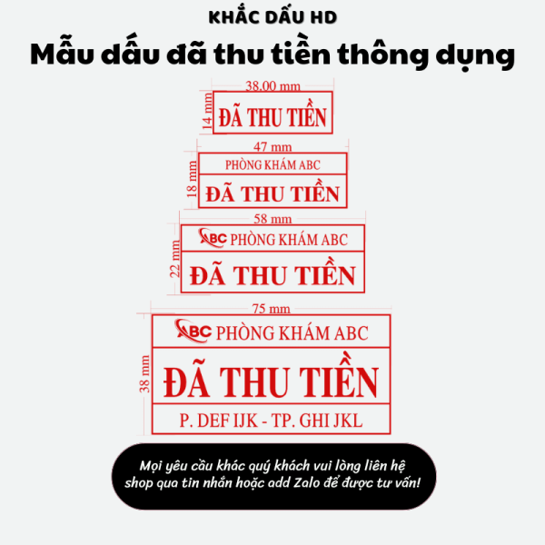 Mẫu dấu đã thu tiền, chi tiền, thanh toán các kích cỡ